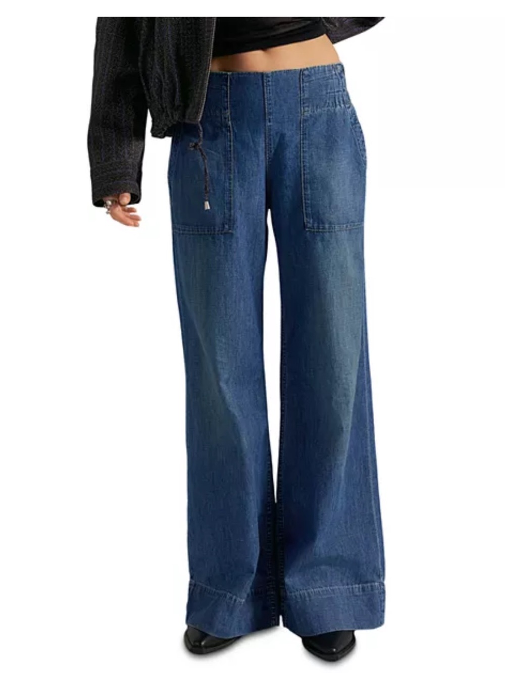 Free People Breezy High Rise Denim Pull On Jeans in Dusk
